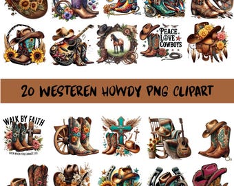 Paquete PNG retro del oeste, diseños de vaquera y vaquera (descarga digital)