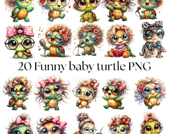 Funny Turtle PNG Bundle | Cartoon Characters with Glasses (Digital Download)