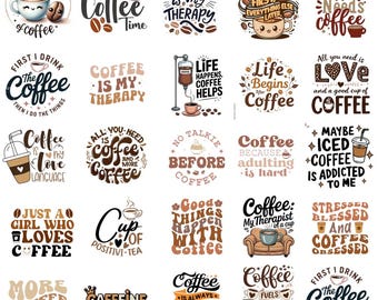 Coffee Quotes PNG Bundle | Funny Coffee Lover Graphics (Digital Download)