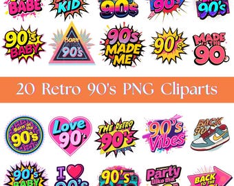 90s Retro Clipart Bundle: Watercolor PNG Designs (Digital Download)