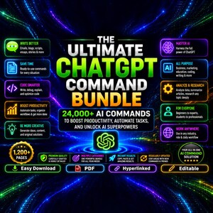 The Ultimate ChatGPT Command Bundle, Business Planning & Strategy Command, Passive Income / Project Management | Fillable | Hyperlinked PDF