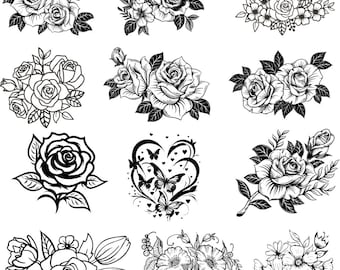 Paquete de imágenes PNG florales, imágenes prediseñadas de flores dibujadas a mano, uso comercial