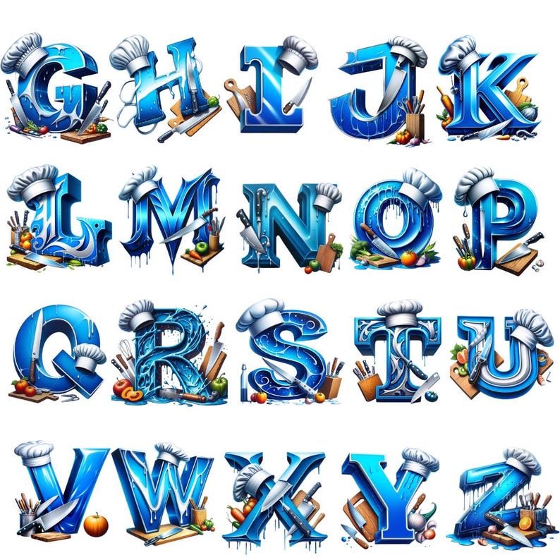 Chef Kitchen Alphabet PNG Bundle | Cooking Letters Clipart A-Z ...