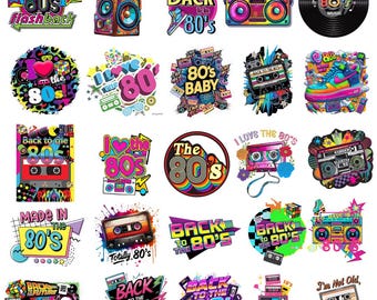 Retro 80s Clipart Bundle: PNG Vintage Graphics (Digital Download)