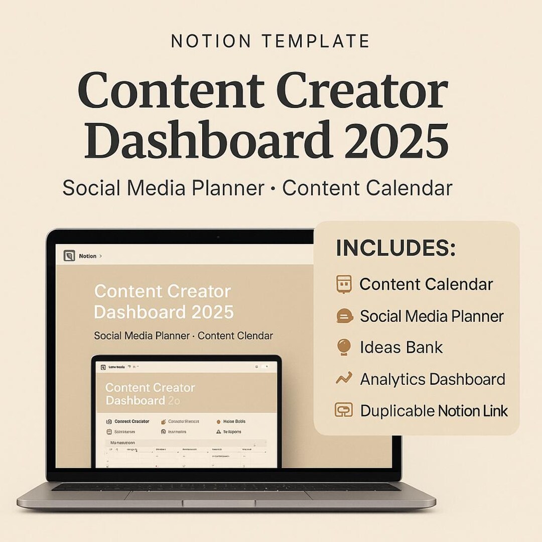 Notion Content Creator Dashboard 2025 | Social Media Planner | Content ...