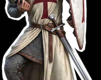 Knight Templar Art Print, Hand-Drawn turned to ai. Medieval Warrior Wall Decor