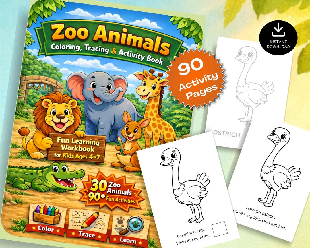 Zoo Animals Coloring, Tracing & Activity Book for Kids Ages 4–7 ...