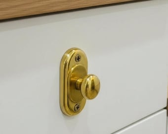 Unlacquered Solid Brass Cabinet Knob with Backplate, Antique Vintage Drawer Knob, Victorian Style Brass Furniture Hardware for Cabinets