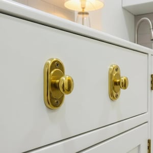Unlacquered Solid Brass Cabinet Knob with Backplate, Antique Vintage Drawer Knob, Victorian Style Brass Furniture Hardware for Cabinets