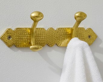 Hammered Brass Wall Hook Rack, Gold Towel Hook, Bathroom Wall Hooks, Decorative Coat Rack, Entryway Organizer, Modern Rustic Decor