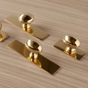 Unlacquered Brass Backplate for Knobs, Vintage Cabinet Hardware Plate, Kitchen Dresser Decorative Brass Hardware Handmade
