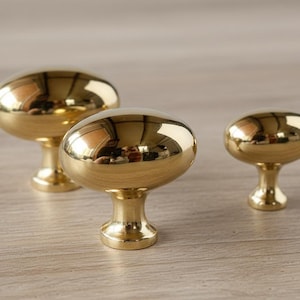 Unlacquered Brass Oval Cabinet Knobs Earby, Solid Brass Drawer Knobs, Vintage Kitchen Hardware, Handmade Luxury Brass Knobs