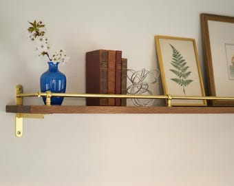 Barandilla de galería de latón sin lacar, barra de barandilla para estante de cocina, barandilla de estante abierto de latón macizo, barandilla de seguridad para armario vintage hecha a mano