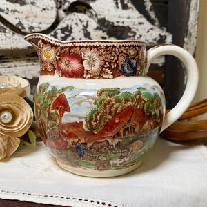 Vintage Rural England Small Pitcher | W.R. Midwinter England Transferware | English Cottage Decor