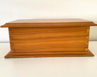 Vintage Wooden Hinged Storage Box with Green Felt Lining | Dresser Box | Keepsake or Jewelry Box