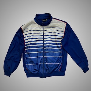 Pierre Cardin Träningsjacka Herr Stor Blå Vit Utmärkt Vintage 80-tals Randig
