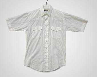Roper Western Shirt Mens Small White Excellent Pearl Snap Short Sleeve Striped