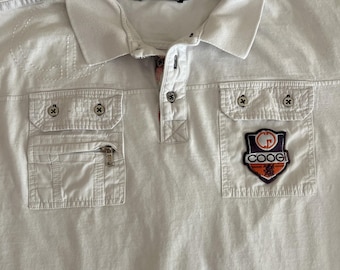 Vintage Coogi Men's Polo Size XXL Button Pockets Zip White