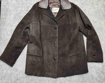 Suedecraft Vintage Mens Small Brown Suede Button Jacket Leather Collar