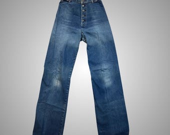 Jeans Levi's Redwood Empire para mujer, color azul, talla 23x32, estilo vintage, con bolsillo en forma de corazón y pierna ancha, años 70.