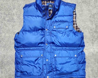 Vintage Gap Puffer Vest Mens Large Blue Snap and Zip Vest