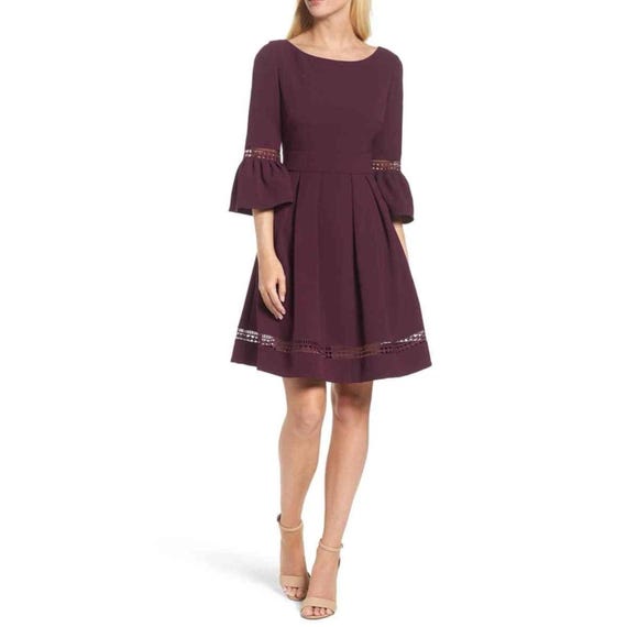 Eliza J Women's Western Midi Dress Size 0 Fit Flare Burgundy Purple