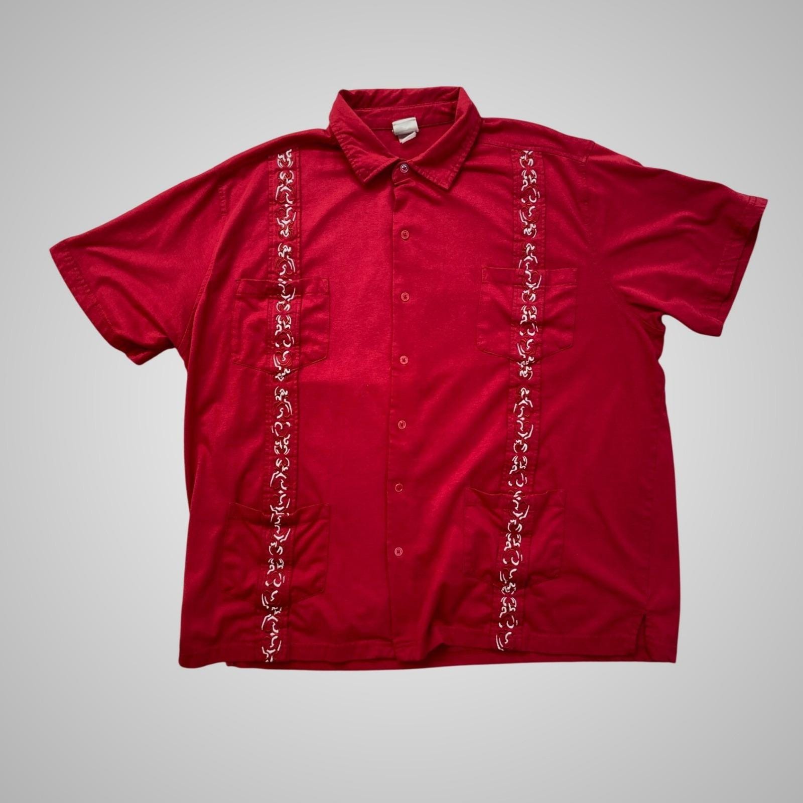 Camicia Guayabera da uomo a maniche corte con ricamo retrò a 4 tasche del secondo ordine  200000343