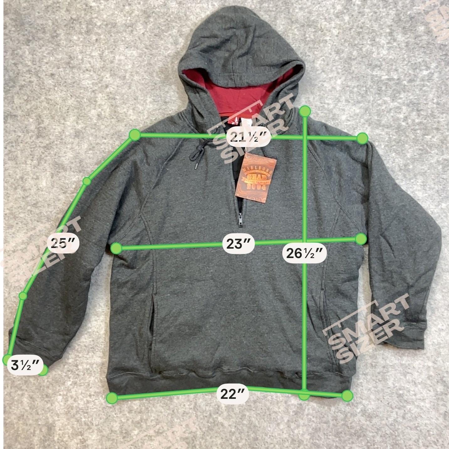 Mens Marlboro Gear 2004 Quarter Zip Hoodie Charcoal Gray Mens XL