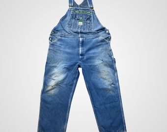 Liberty Overalls Mens Blue M 44X30 Good Bib Denim Green Zipper Carpenter Utility