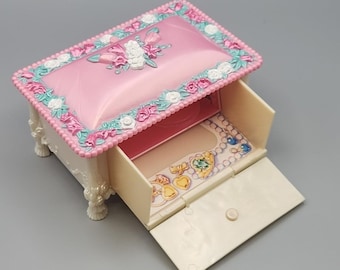 zabytkowa różowa, przytulna, pamiątkowa szkatułka na biżuterię Kenner Fairy Winkles z 1993 r.