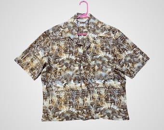 Mr. California button-up overhemd heren grote bruine vintage cut-off korte mouw