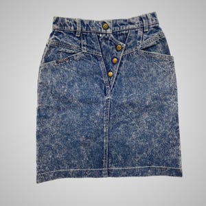 Vintage Guess Acid Wash Denim Mini Skirt High Waisted Asymmetrical Button Fly 26
