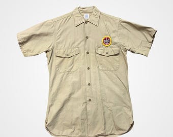 エルベコ ユニフォームシャツ メンズ M タン 良質 半袖 コットン ヴィンテージ ユーティリティ ボタン