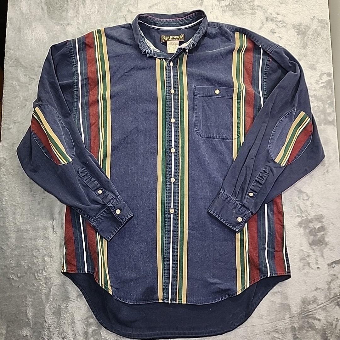 Vintage 90s Colorblock Shirt Men Large Button Down Midweight Cotton ...