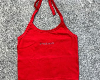 Baywatch Neckholder Top Damen Größe Medium rot abgeschnitten Strass Baumwolle