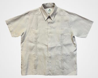 Alberto Guayabera skjorta Herr XL Tan Utmärkt 100 % linne Kortärmad Pintuck