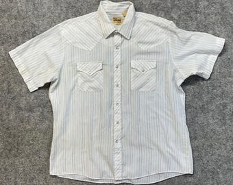 Camicia western da uomo Ely Cattleman, taglia 17.5, gessata bianca, con bottoni a pressione in madreperla.