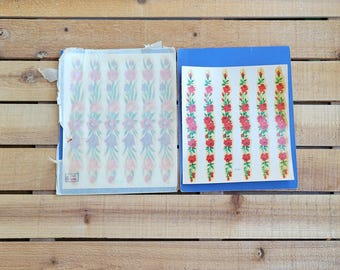 Two Vintage ca. 1940s-1950s Meyercord Flower/Rose Decals (New Old Stock)