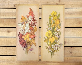 Set Of Two Vintage 1960's Robert LAESSIG FLORAL Bouquet Lithograph PRINTS