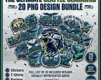 Seattle Seahawk American Football PNG Clipart Bundle (20 Designs), Game Day Mascot Sublimation PNG, Go Hawks Shirt Design, 12th Fan Clipart