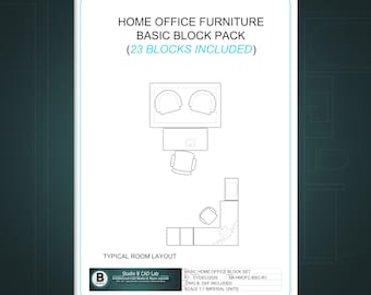 Home Office Möbel CAD Blöcke DWG DXF Schreibtisch Stuhl Regale 1 zu 1 Raumplanung
