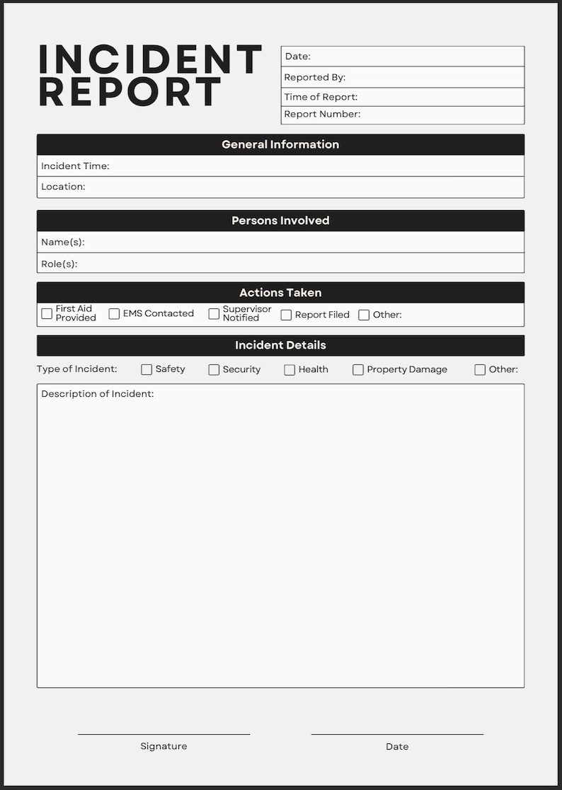 Security Incident Report Template (printable PDF + Editable Canva ...