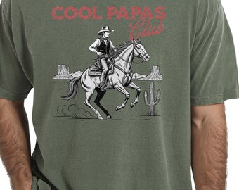 Cool Papas Club Shirt, Comfort Colors Cowboy Dad Tee, Western Papa Gift, Vintage Horse Rider Sweatshirt, Retro Dad Club, Gift for Father