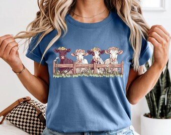 Floral Cow Shirt, Comfort Colors Western Cow Tee, Farmhouse Heifer Gift, Cottagecore Animal Top, Country Girl Shirt ,Cow Lover Gift