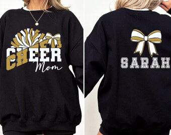 Custom Cheer Mom, dad, coach Shirt, Comfort Colors Cheer Tee, Personalized Cheerleader Mom, dad, sister Game Day Bow Shirt, Cheer Gift,