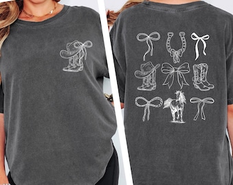 Western Coquette Shirt, Comfort Colors Cowboy Bow Tee, Coastal Cowgirl Sweatshirt, Horse Girl Gift, Retro Horseshoe Top, Trendy cowgirl Tee