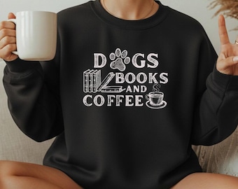Dogs Books And Coffee Shirt, Comfort colors Dog Lover Reading Sweater, Bookish Coffee Lover Tee, Popular  Girl Gift, Book Aesthetic Shirt