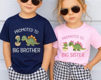 Promoted to Big Brother Sister Shirt, Dinosaur Sibling Shirt, Big Brother Big Sister Announcement Tee, Kids Matching Shirts