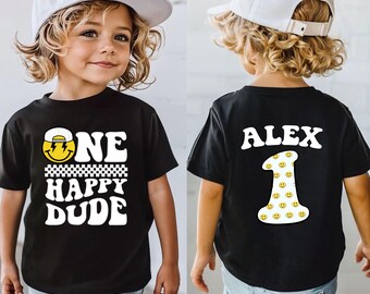 Custom 1st Birthday Boy Shirt, One Happy Dude Tee, Personalized Name Birthday Shirt, 1st Birthday Outfit Boy