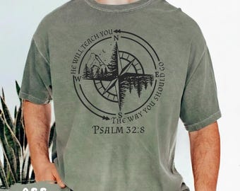 Psalm 32:8 Shirt Christian Compass Tee, Faith Shirt, Church Inspirational Tee, Religious Gift, Bible Verse Shirt